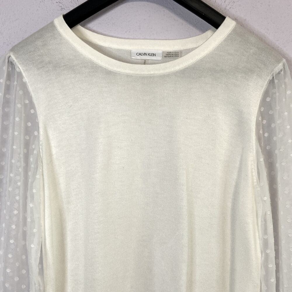 Calvin Klein Women Ivory Pullover Longsleeve Blouse Size M - Picture 2 of 6